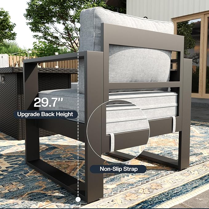 4 Piece Modern Aluminum Patio Furniture Set, Outdoor Patio Sectional Conversation Metal Seating Sets with Olefin Cushion and Coffee Table