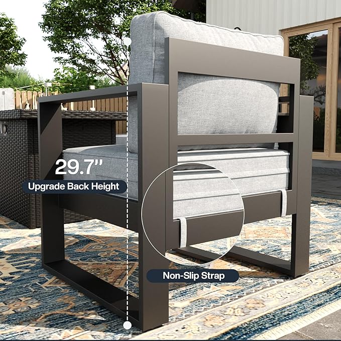 5 Piece Modern Aluminum Patio Furniture Set with Fire Pit Table, Outdoor Patio Sectional Conversation Metal Seating Sets with Olefin Cushion