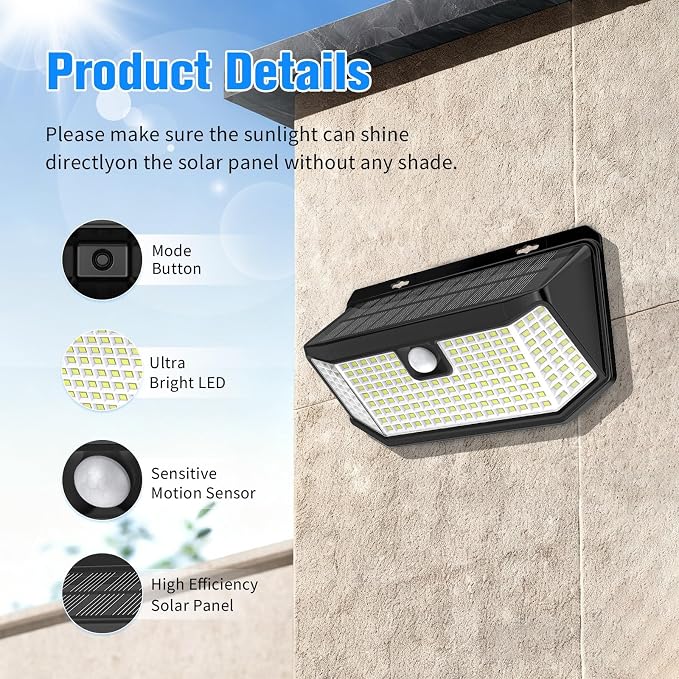 Aootek Solar Lights Outdoor 182 LEDs 2500Lm Solar Motion Sensor Lights IP65 Waterpro of with Wide Anglefor Patio Garden Garage Yard Front Door(2pack)