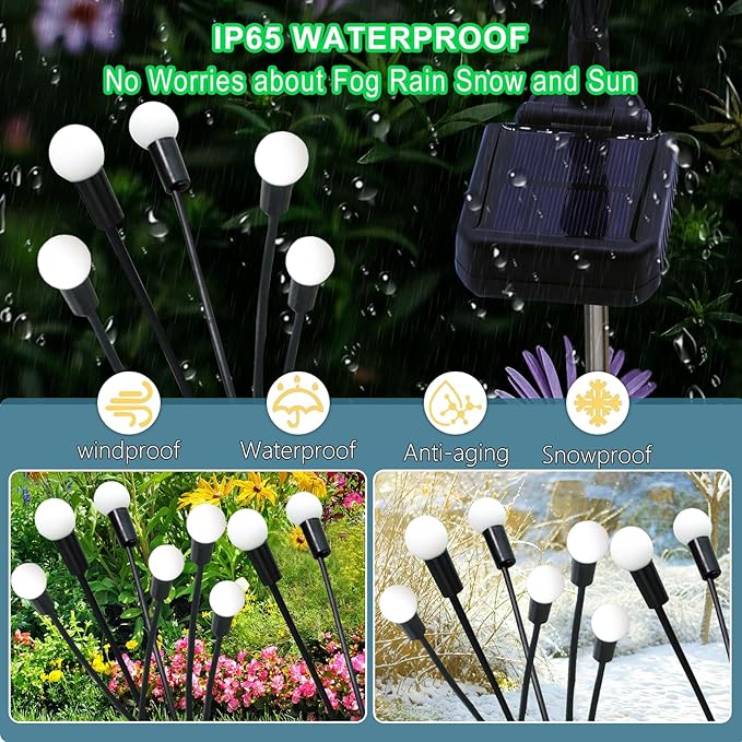 Kohlrabi Solar Garden Lights Outdoor, 6 Pack 48 LED Blue Firefly Lights Waterproof, Sway by Wind, Solar Wind Swaying Light for Yard Patio Backyard Garden Planter Flower Bed Pathway Decoration