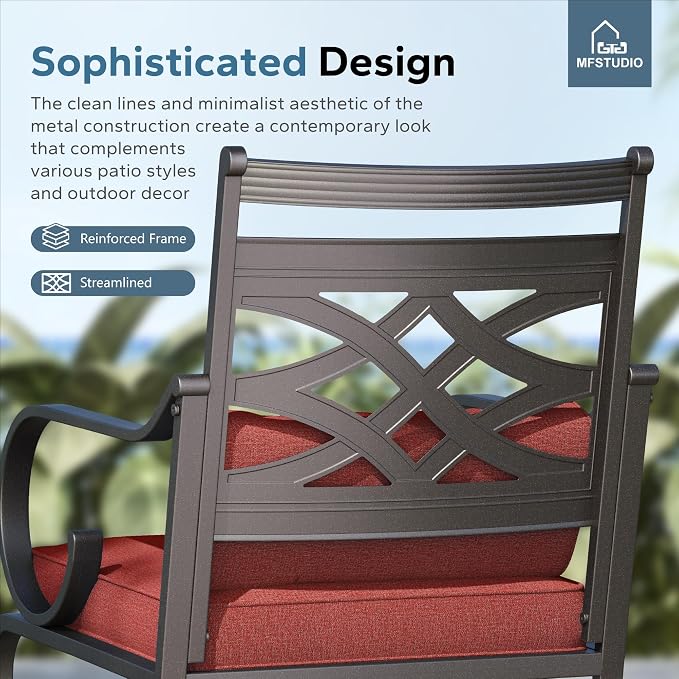 MFSTUDIO 7-Piece Patio Dining Set, 54" Round Metal Table, Swivel Chairs | Mixed Swivel and Fixed Chairs, Umbrella Hole, Red