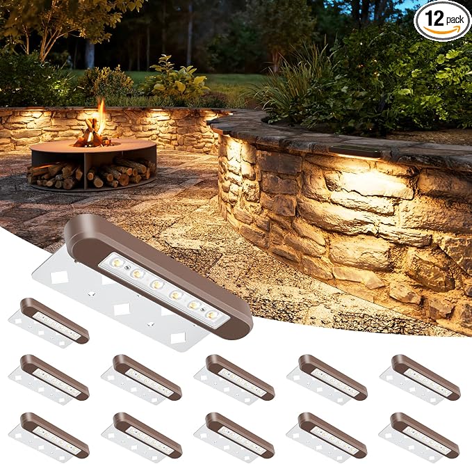 VOLISUN 7 Inch Retaining Wall Lights, 2700K Hardscape Lighting, 12 Pack | IP67 Waterproof, Cuttable Low Voltage Landscape Lighting, 12V Paver Lights, 2.8W Outdoor Step Lights