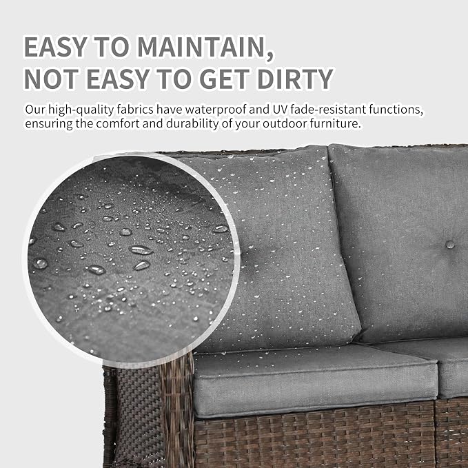 Outdoor Swivel Rocker Patio Chairs (Brown Wicker/Grey Cushion, 4PC/Sofa & Chair &Coffee Table)