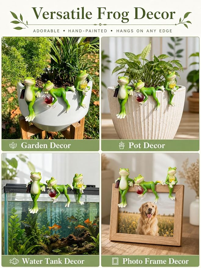 3 PCS Tipsy Frog Pot Hugger, Miniature Frog Figurines Plant Decorations for Pots, Resin Frog Garden Decor Outdoor, Frog Planter Hanger Statue for Flower Pot Yard Lawn Patio, Funny Frog Gifts for Women