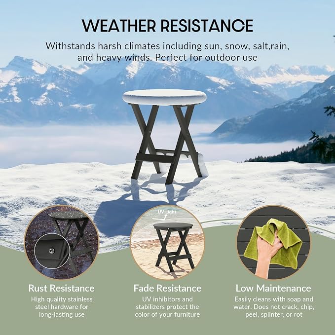 WestinTrends Malibu HDPE Outdoor 24.5 Inch Round Portable Folding Patio Dining Table, Gray
