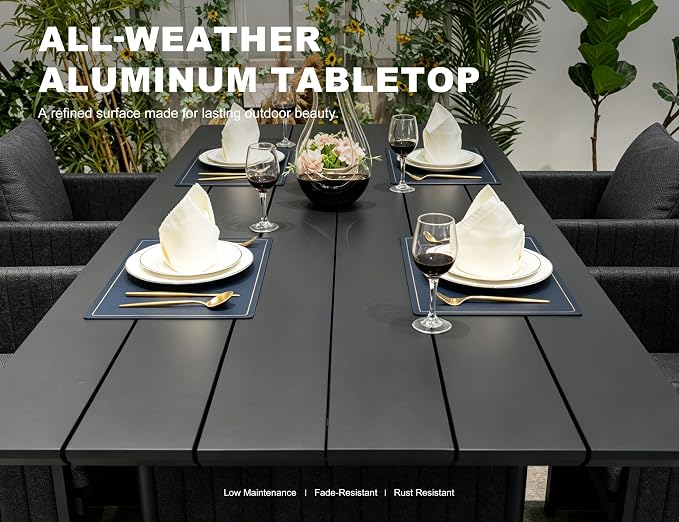 PURPLE LEAF 189-Inch Aluminum Patio Dining Set for Grand Party Hosts, 13-Piece Outdoor Dining Table and Chairs with Sun-Resistant Olefin Cushions for Backyard Dinner Parties and Poolside Hosting Grey