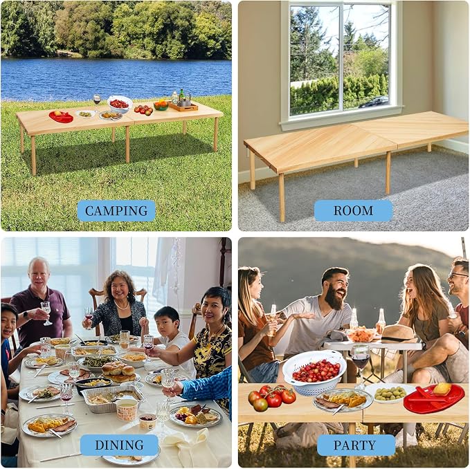 80"x28" Boho Wooden Picnic Table, Portable Outdoor Low Picnic Table with Adjustable Legs 13" & 16" for Floor Seating, Beach, Camping, BBQ, Backyard, 80x28in