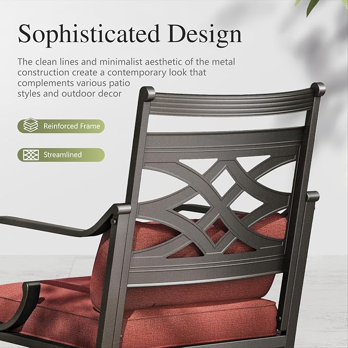 Sophia & William Patio Dining Set, Steel, Red | Umbrella Hole, Swivel Chairs, E-Coated, Cushions Included, For Patio, Garden and Yard