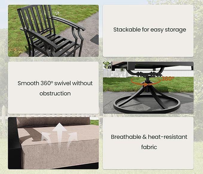 7 PCS Outdoor Patio Dining Set,Patio Table and Chairs Metal Outdoor Patio Furniture Set with Umbrella Hole,Dining Table Set with 6 Chairs for Deck,Backyard and Garden,Brown