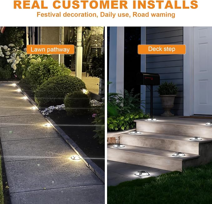 VOLISUN Solar Driveway Marker Lights Dock Marine Led Deck Outdoor 4 Pack | 2 Colors in 1,Solar Powered Waterproof Warning Step Lights for Pathway Garden Sidewalk(White/Warm White)