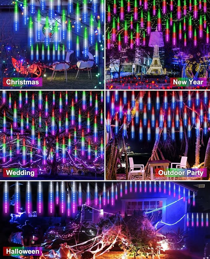 Christmas Rain Lights 12 Modes Automatic Changing 20" 20 Tubes | Waterproof Meteor Shower Light Cascading Rain Lights Outdoor Xmas Decor for House, Yard, Wedding, Party