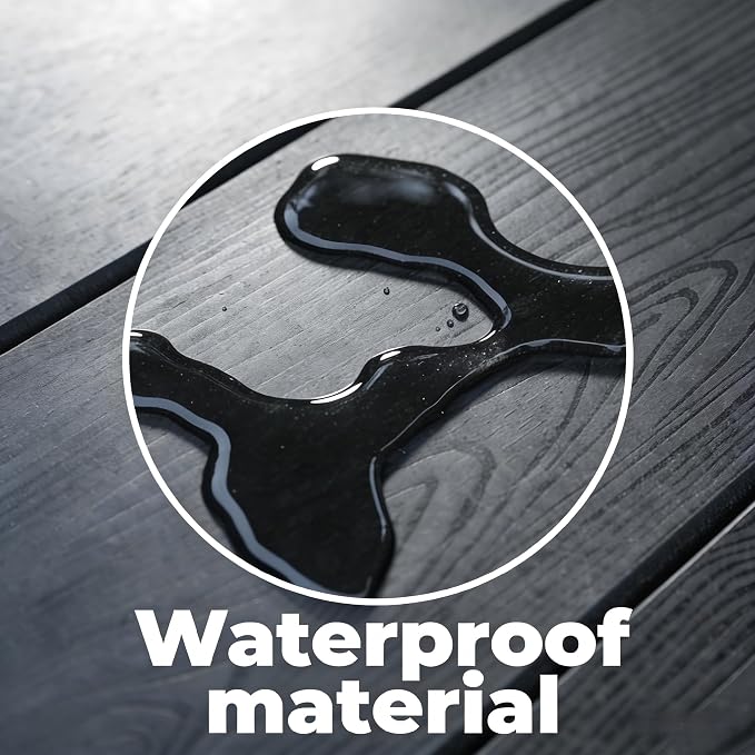 KEIKI 66.9" HDPE Outdoor Table, All Weather Patio Table with Umbrella Hole,Waterproof & Fade Resistant, Wood Grain Finish, Easy Assembly Patio Furniture for Garden Balcony Poolside Backyard, Black