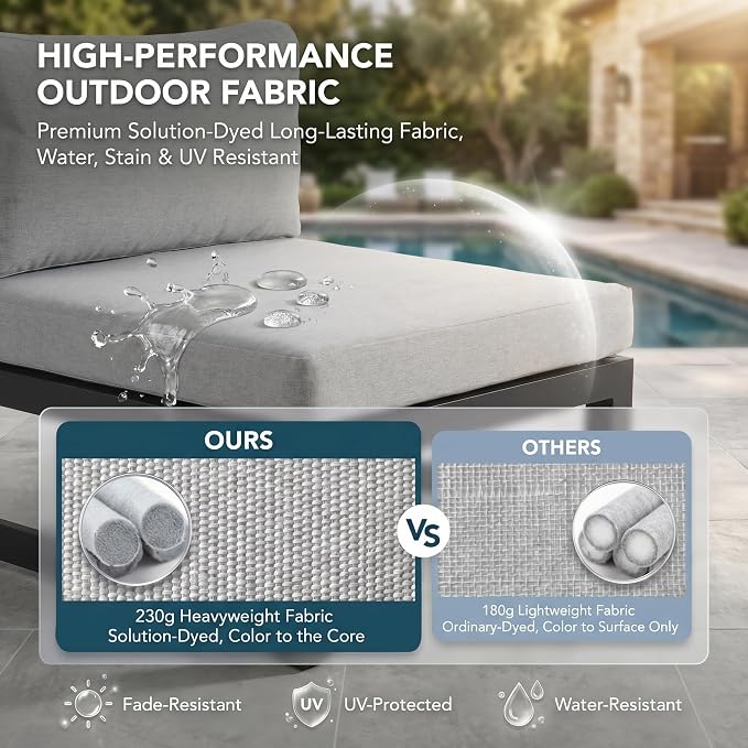 NICESOUL 9 Piece Large Contemporary Aluminum Outdoor Furniture Set with Chaise Lounge & Fire Pit Table, 29" Deep Couch Set, 500 lbs High Weight Capacity Patio Sectional Sofa for Poolside, Light Gray