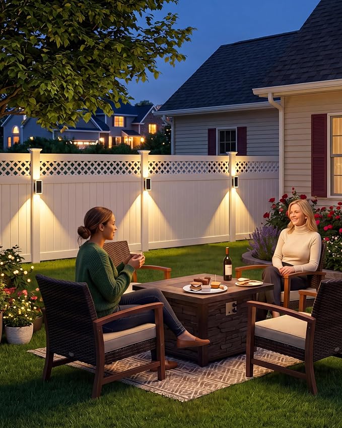 Solar Fence Lights Outdoor 6 Pack, 5CCT(3000K-6000K) Up and Down Solar Wall Lights, IP65 Waterproof Dusk to Dawn Wood Fence Lights Solar Powered for Patio, Porch, Backyard, Garage, Wall Decor
