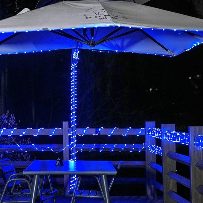 JMEXSUSS 66 ft 200 LED Pool Accessories IP 65 Solar Pool Lights Outdoor | Rope Lights with 8 Modes, Blue Solar Christmas Lights for Above ground and Inground pools Fence Yard Walkway Christmas