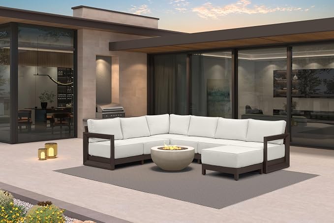 PURPLE LEAF Patio Furniture Set U-Shaped Outdoor Couch with 9.6" Thick Cushion and Soft Pillows 7 Piece Outdoor Sectional Sofas with Ottoman Modern Patio Conversation Sets for Yard Porch Deck, Bronze