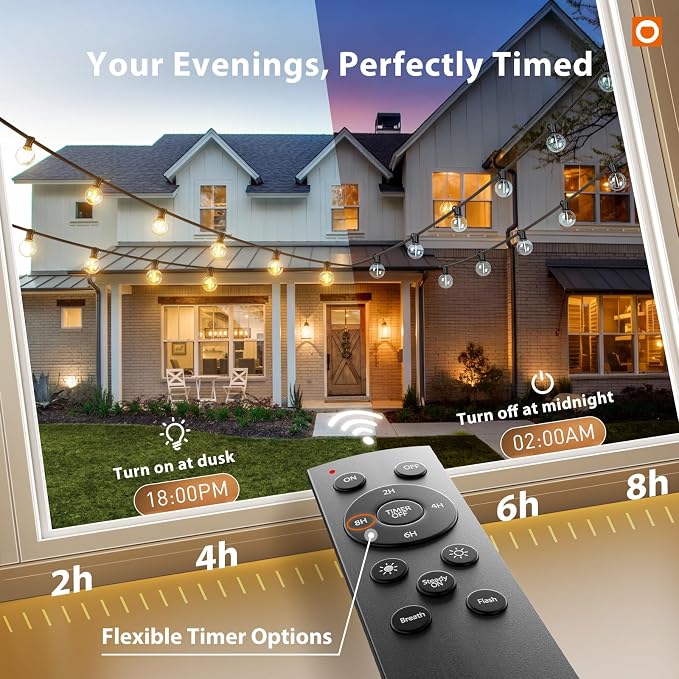 addlon Outdoor String Lights 200FT G40 with Remote 108 LED Waterproof Bulbs | Dimmable Patio Globe Lights Shatterproof, Hanging Outside Lighting for Backyard, Garden, Deck, Balcony, Porch, Café, Decor