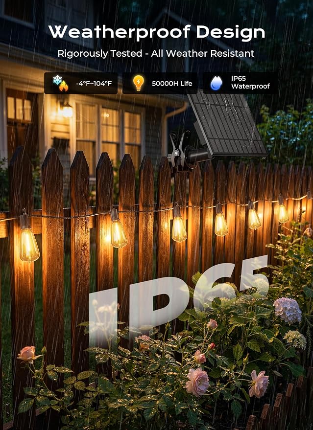 Brightown 151FT Solar String Lights Outdoor, 48+2 Shatterproof LED Lights | Waterproof, Remote Control, Dimmable, Timer, 3 Light Modes for Yard, Camping, Parties and Outdoor Decor