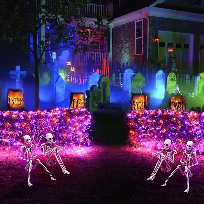 Orange and Purple Halloween Net Lights Outdoor, 28x 5ft Clear Wire | 510 LED Large Net Mesh Lights Plug in, 8 Modes Waterproof Connectable Bushes Lights for Halloween Hedge Yard Decor