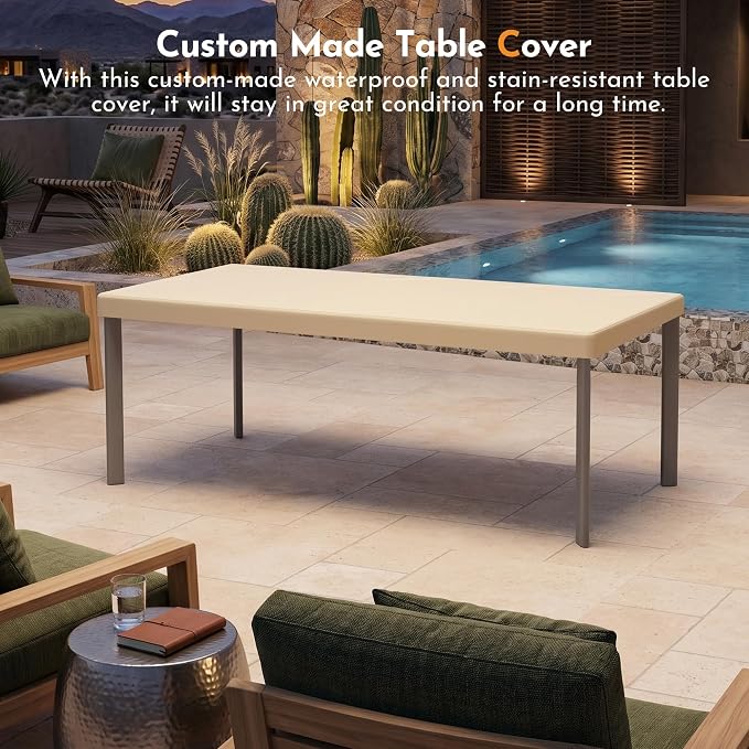 Modern Shade 7 Piece Luxury Outdoor Dining Set, Large Outdoor Table and Chairs with Fade Resistant Cushions & Teak Accents, Premium Aluminum Patio Table and Chairs Set for Outdoor Entertaining, Gray