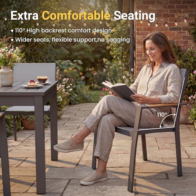 Wisteria Lane Aluminum Outdoor Patio Table and Chairs Set with 91.7" L-62 L Expandable Dining Table, 9-Pieces Outdoor Dining Set for 8, Patio Furniture Set with Stackable Quick Drying Chairs, Grey