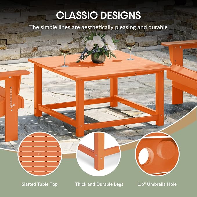 WestinTrends Malibu Low Outdoor HDPE Square Patio Coffee Table, Orange