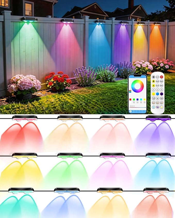 Outdoor Deck Lights 16 Pack, 100ft Smart RGB Outdoor Lights, APP | Remote Control, Waterproof LED String Light with Timer for Wall Fence Step Yard Stairs Pool Halloween Christmas Decor