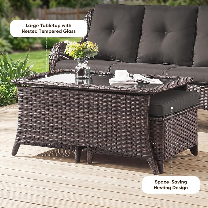Belord 6 Piece Wicker Patio Furniture Set, Outdoor Swivel Rocker Chairs Set of 2 with Ottomans and Loveseat, All Weather Patio Conversation Furniture Set, for Pool,Yard,SunroomBrown Wicker/Gray