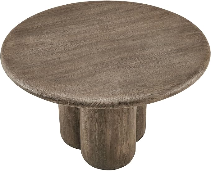 Modway Tori 48 Inch Round Concrete Outdoor Dining Table in Weathered Walnut - Modern Patio Bistro Table, Seats 4, for Backyard, Balcony, Sunroom, Deck, Or Indoors