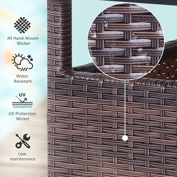 Outsunny 22" Outdoor Side Table with Umbrella Hole, Rattan Wicker End Table with Sand Bag and Steel Frame for Patio, Garden, Backyard, Brown & Light Yellow