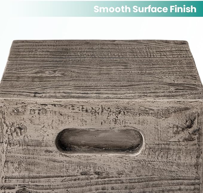 SUNBURY Outdoor Side Table, Faux Wooden Concrete Side Table, Square Lightweight End Table, Patio Accent Stump Stool Decorative for Planter Stand, Deck or Garden, Antique Black