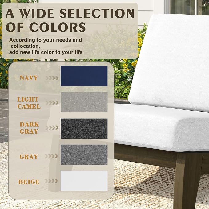Wood Patio Furniture Sets, 3 Pieces All Weather Patio Loveseat Sofa Outdoor Sectional Futniture Backyard Conversation Set with Solid Wooden Coffee Table - Beige