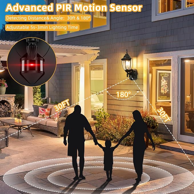 2 Pack Porch Lights with Outlet, Motion Sensor Outdoor Lights, Updated Dusk to Dawn Exterior Lighting Fixtures, Waterproof Anti-Rust Aluminum Outside Light for House Entryway Garage, Black