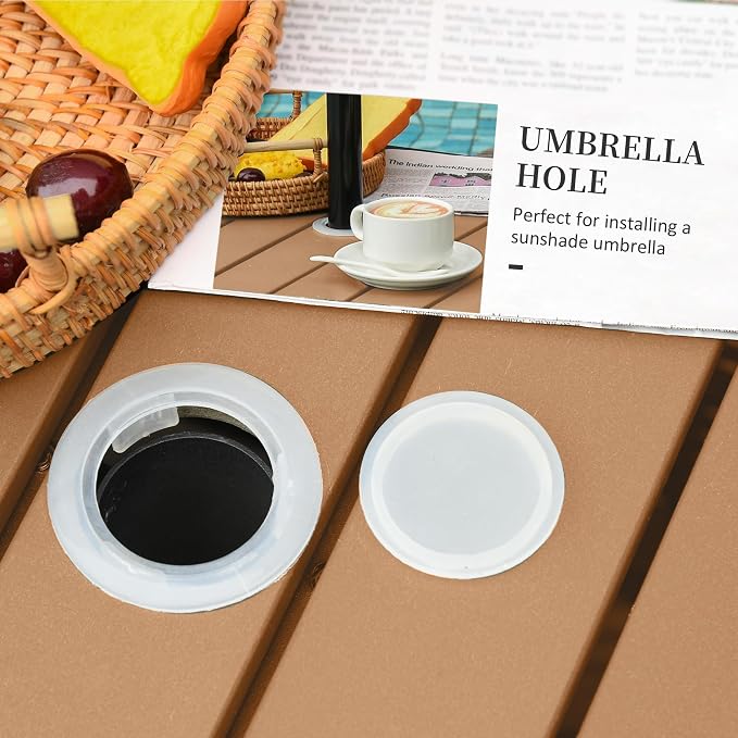 Outsunny 22" Outdoor Side Table with Umbrella Hole, Rattan Wicker End Table with Sand Bag and Steel Frame for Patio, Garden, Backyard, Brown & Light Yellow