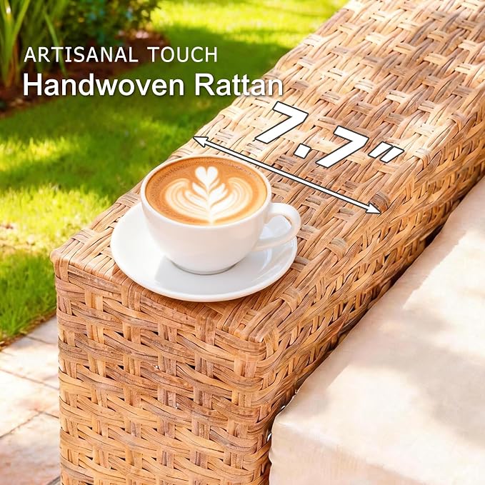 SUNSITT 6-Piece Patio Furniture Set, Outdoor Wicker Modular Sectional Sofa with 7.7-inch Wide Armrests & Thick Comfy Cushions, Glass Top Coffee Table, Rattan Conversation Set, Natural Color