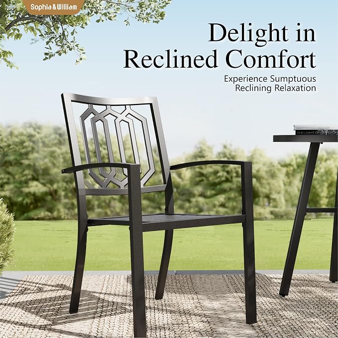Sophia & William Patio Table and Chairs Set, Outdoor Dining Set for 4, 5 Piece Metal Patio Furniture, 37" Black Square Table(Geometry)