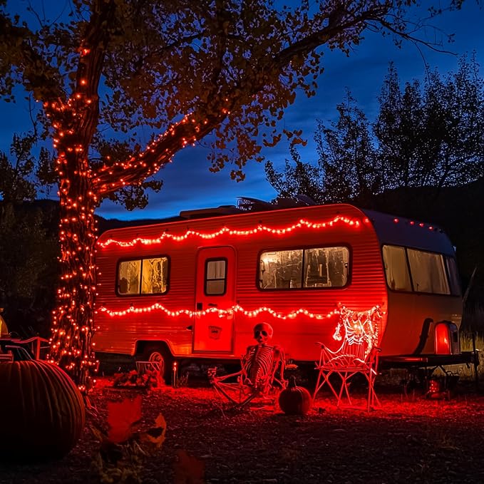 JMEXSUSS 2 Pack Solar Fariy Lights, Each 33FT 100 LED Red Halloween Lights | Outdoor Waterproof, 8 Modes Solar String Lights for Outside Tree Party Patio Garden Christmas Halloween Decorations