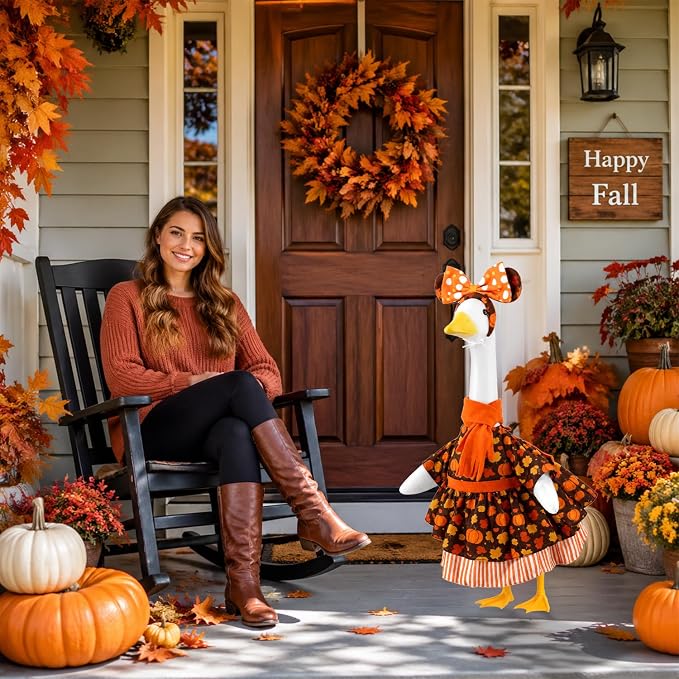 Fall Pumpkins Porch Goose Outfits Autumn Goose Costume for Outdoor Decor | for 23 Inch Lawn Plastic/Cement Statues, Harvest Autumn Sculpture Clothes for Garden Yard Patio Decoration