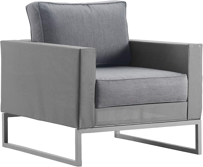Elle Decor Tropez Outdoor Patio Arm Chair, Modern Mesh Lounge Chair with Cushions and Metal Frame for Patio, Porch, Balcony or Indoor Outdoor Living Space, Gray
