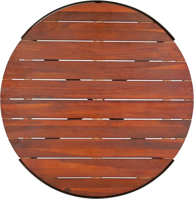 Merax Outdoor Coffee Table 31.5" Round Acacia Wood Tabletop with Metal Frame for Patio, Garden & Poolside, Modern Industrial Style
