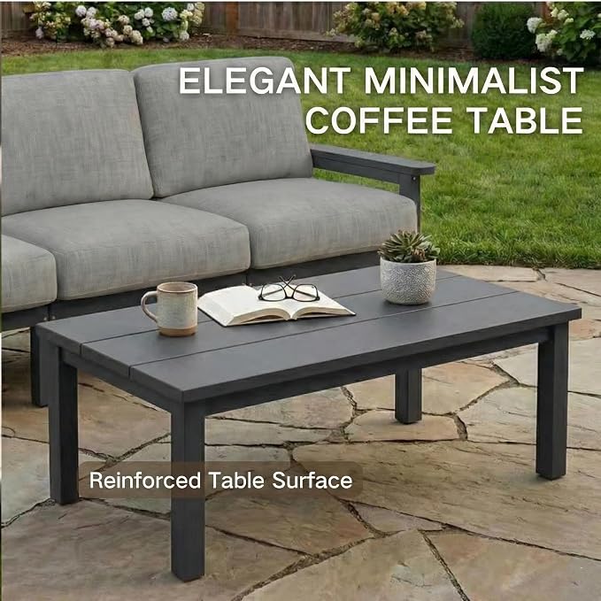 Kingdura HDPE Patio Furniture Set, 4 Piece Outdoor Sectional Sofa with Coffee Table, All Weather Outdoor Couch Conversation Set with Washable Cushions for Backyard Poolside Balcony
