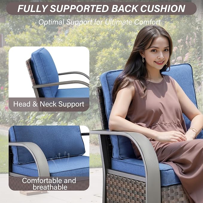 Belord Patio Conversation Sets - 7 Piece Outdoor Patio Furniture Sets with Swivel Rocker Outdoor Chairs, Wicker Couch, Rattan Ottoman for Lawn Backyard Porch Garden, Brown