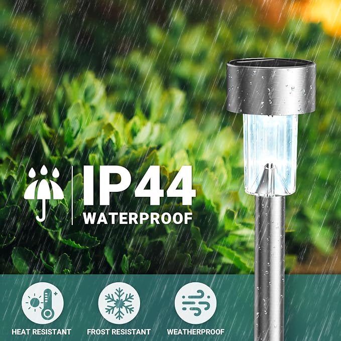 GIGALUMI 16 Pack Solar Lights Outdoor Waterproof,Stainless Steel LED Solar Garden Lights for Patio, Lawn, Yard and Landscape(Cold White) | Solar Pathway Lights, Solar Garden Lights for Patio, Lawn, Yard and Landscape LED (Cold White)