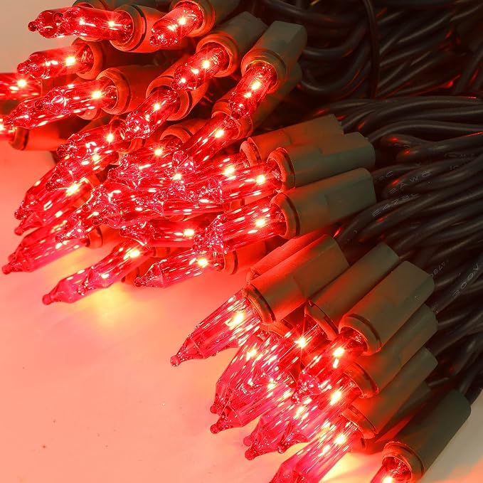 LJLNION Valentines String Lights, 150 Count 33 FT Incandescent Mini Green Wire Christmas Fairy Light, 120V UL Certified Connectable Tree Lights for Patio, Holiday, Party, Outdoor Indoor Decor, Red