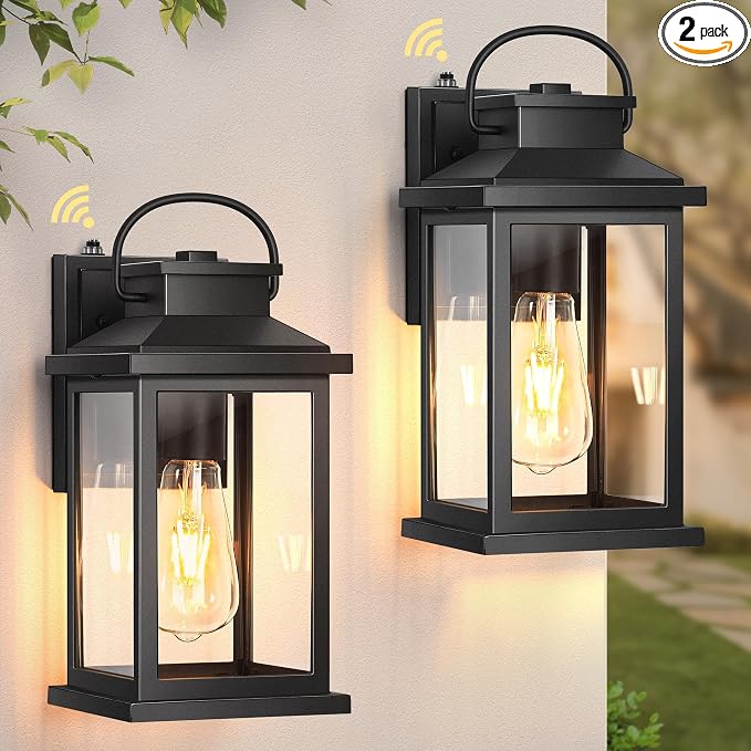 VIANIS Outdoor Wall Lantern, Modern Black Exterior Porch Lights Wall Mount Light Fixture, 100% Aluminum Waterproof Outside Lights for House, Dusk to Dawn Outdoor Sconce Lights for Garage, Patio 2-Pack | Smart Sensor, Aluminum, Modern Outdoor Sconce Lig...