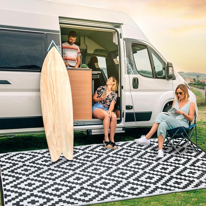 Large Boho Area Rug 8' x 5', Washable Foldable Indoor Floor Carpet, Geometric Diamond Print Lightweight Rug for Living Room Bedroom Entryway Office, Black and White Modern Decor Rug with Storage Bag