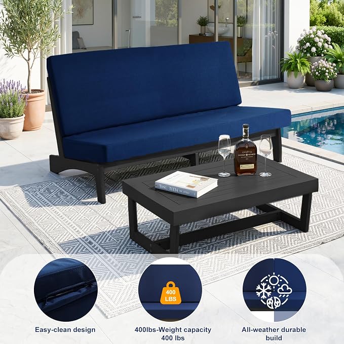 Pia Ricoo 1-Piece Patio Furniture Set, Outdoor Loveseat with 4.5-Inch Thick Cushions, All-Weather Outdoor Sofa for Backyard, Deck, Lawn - Navy/Dark