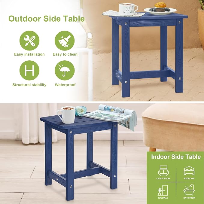 Y&M Outdoor Side Table, HIPS Adirondack Small Single Table, Waterproof Square Outside Table, Balcony Modern End Tables for Patio, Pool, Beach, Porch, Deck, Indoor or Outdoor Use (Navy Blue, 2 Pack)