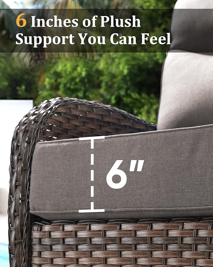 14-Piece Luxury Patio Furniture Set with 6-inch Thick Cushion,Outdoor Wicker Sofa Couch Set of 2 & Swivel Rocker Chairs, Conversation Set for Poolside, Deck & Yard - Gray