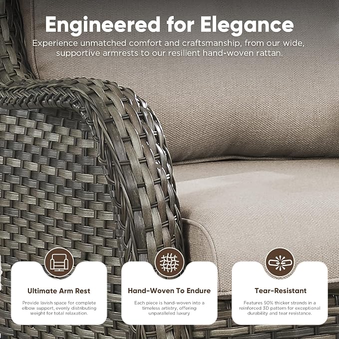 Belord 3 PCS Patio Furniture Set - Mixed Grey Wicker Swivel Rocking Chairs with Side Table, Furniture Set for Outdoor